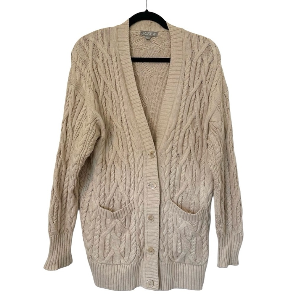 J. Crew Cableknit Chunky Fishermans Button Front Cardigan Womens Medium